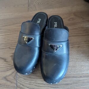Prada Black Leather Clogs